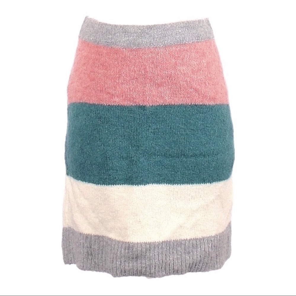 🌺 Lou & Grey Colorblock Teal Pink Wool Blend Knit Soft Mini Skirt Size XS NWT